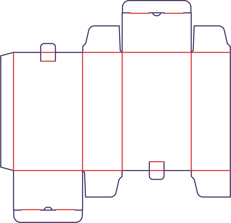 Caja con dos solapas desfasadas con bloqueo - rozkrój